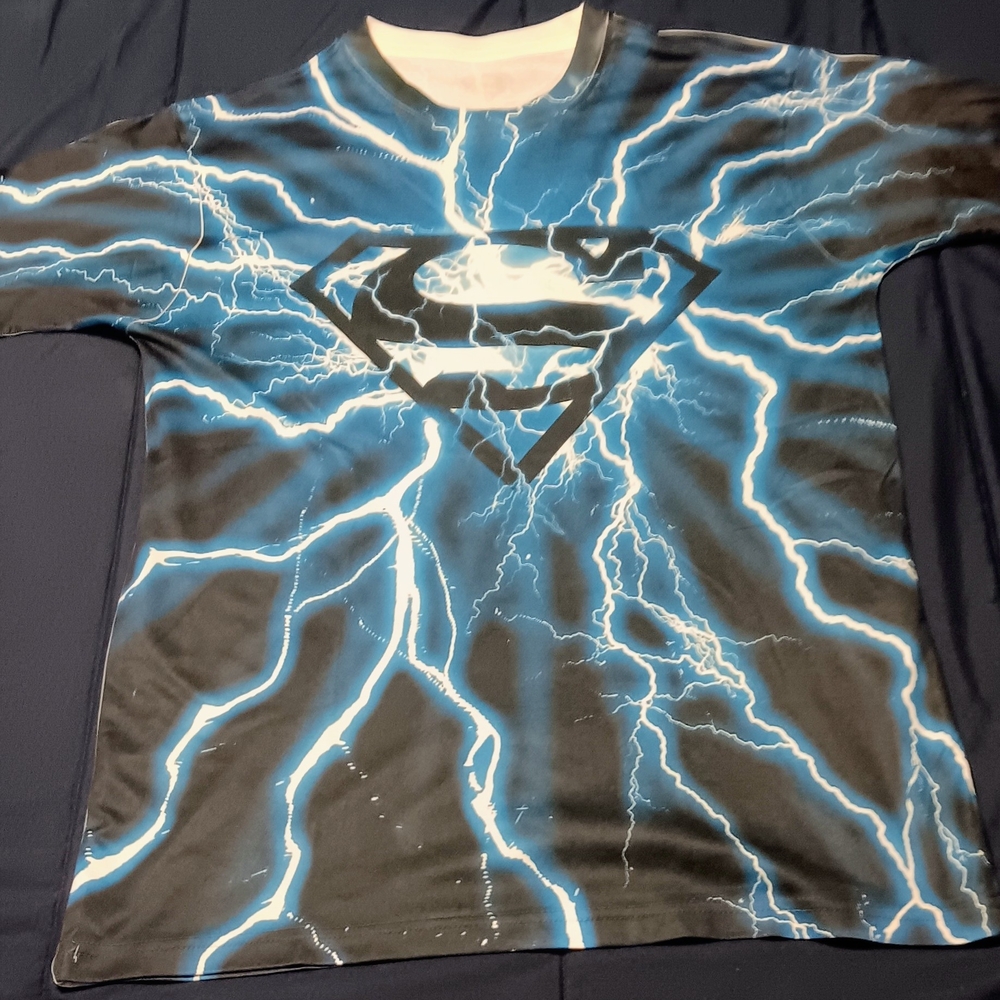 Superman T Shirt - Blue Lightning Design